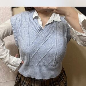 Women's Light Blue Cable Knit Sweater Vest